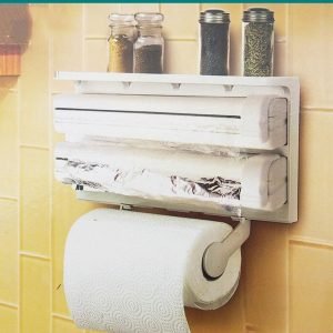 3 In 1 Kitchen Shelf Frame Plastic Film Triple Paper Dispenser Preservative Film Spice Shelf
