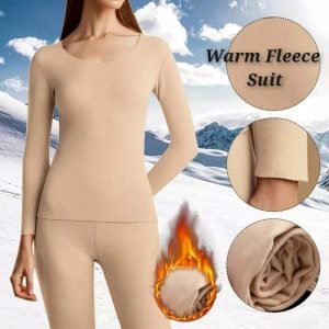 Women's Stretchable Thermal Crew Neck Fleece Underwear Set