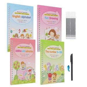 Pack of 4 Children Writing Paste Calligraphy Handwriting Reusable Magic Practice Copybook with 10 Refills