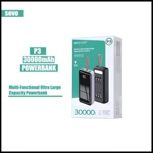 SOVO P3 Multi-Functional 30000mAh Ultra-Large Capacity Power Bank With Built-In 3 Cables And Flashlight