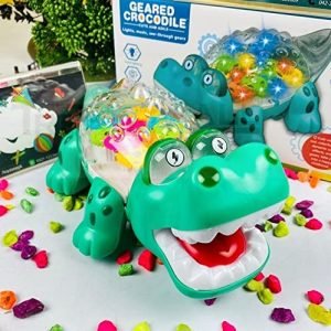Electric Crocodile Transparent Concept Gear Crocodile Universal Wheel Gear Rotation Vehicle With Music LED Flashing Toy