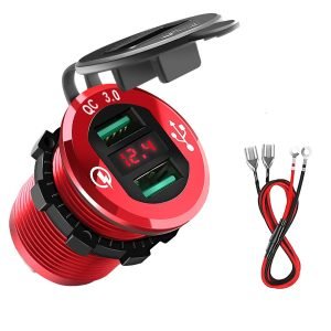 Rocketek 12V/24V 36W Waterproof Aluminum Dual USB Quick Charge 3.0 Charger Socket Power Outlet Adapter With LED Voltmeter