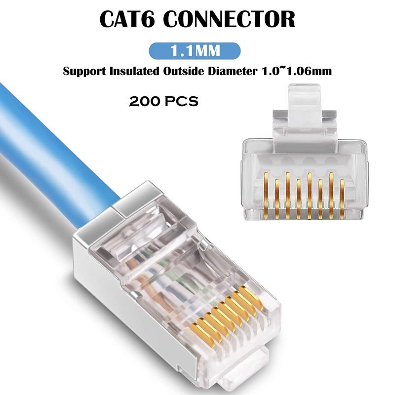 200 Pcs RJ45 CAT6 Pass Through And Foldable Shrapnel Design Ethernet ...