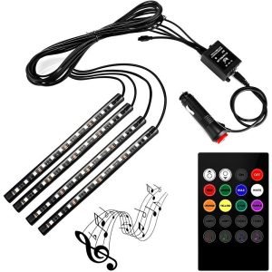 4 PCs Remote Control RGB LED Music Strip Lights For Car Interior