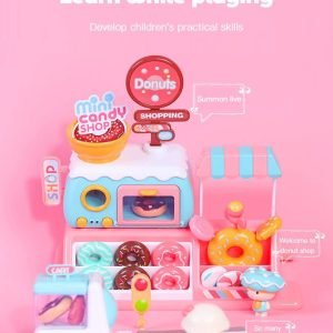 Donut Store Dining Car Miniature Food Lollipop Macaron Pretend Play Toy With Light & Music