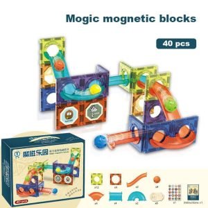 40Pcs Magnetic Building Blocks Slide Ball Track Marble Run Assembly Toy Designer Set