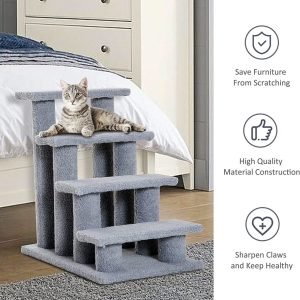 Four Step Pet Stairs Carpeted Ladder Ramp Scratching Post Cat Tree Climber