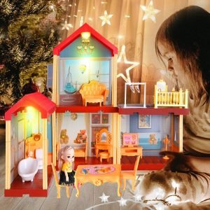 Doll Dream House Building Toys Pretend Play For Kids With Lights & Furniture Accessories