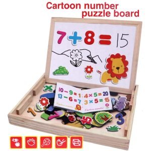 Wooden Magnetic Black And White Board With Cartoons And Numbers