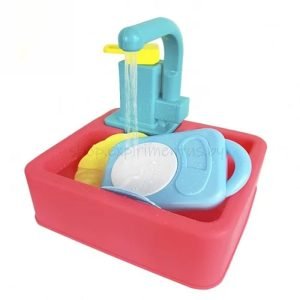 Colorful Play Sink with Running Water Faucet Electric Dishwasher Wash Up Pretend Kitchen Toy for Kids