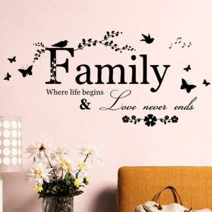Family Love Never Ends Quote Vinyl Wall Sticker Wall Decals Lettering Art Words Stickers Home Decor Wedding 20cm x 57cm