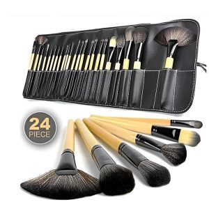 24pcs Wooden Handle Brush set with Leather Pouch