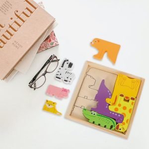 Cute Colorful Animal Shape Wooden Puzzle Toy For Kids