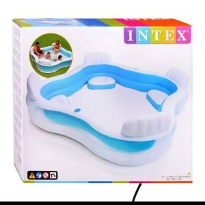 Square Shape Swim Center Inflatable Family Pool With Backrest Cupholder & Four Inflatable Seats