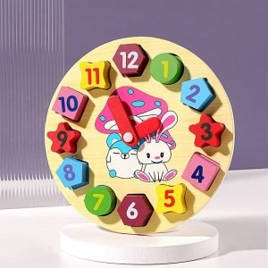 High Quality Polished Wooden Digital Geometry Clock For Kids