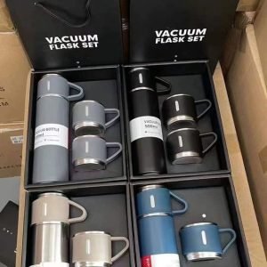 STAINLESS STEEL 500ML FLASK WITH 2 MUG RANDOM COLOUR