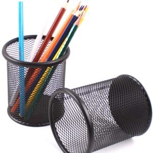 2Pc Black Metal Stand Mesh Style Pen Pencil Ruler Holder Desk Organizer Storage