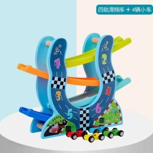 Wooden Four Deck Pulley Car Parking Track Toy