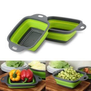 Foldable Silicone Square Drain Basket Collapsible Kitchen Organizer Fruit Vegetable Strainers