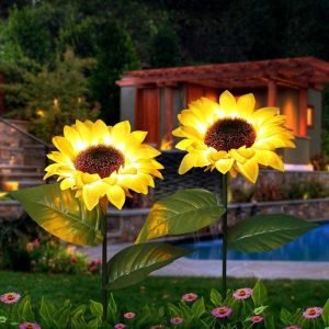 Pack Of 2 Waterproof Sunflower Solar Decorative Lights For Outdoor Garden And Lawn