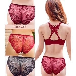 Pack Of 3 Lace Women Panties Seamless Underwear Briefs with Bowknot